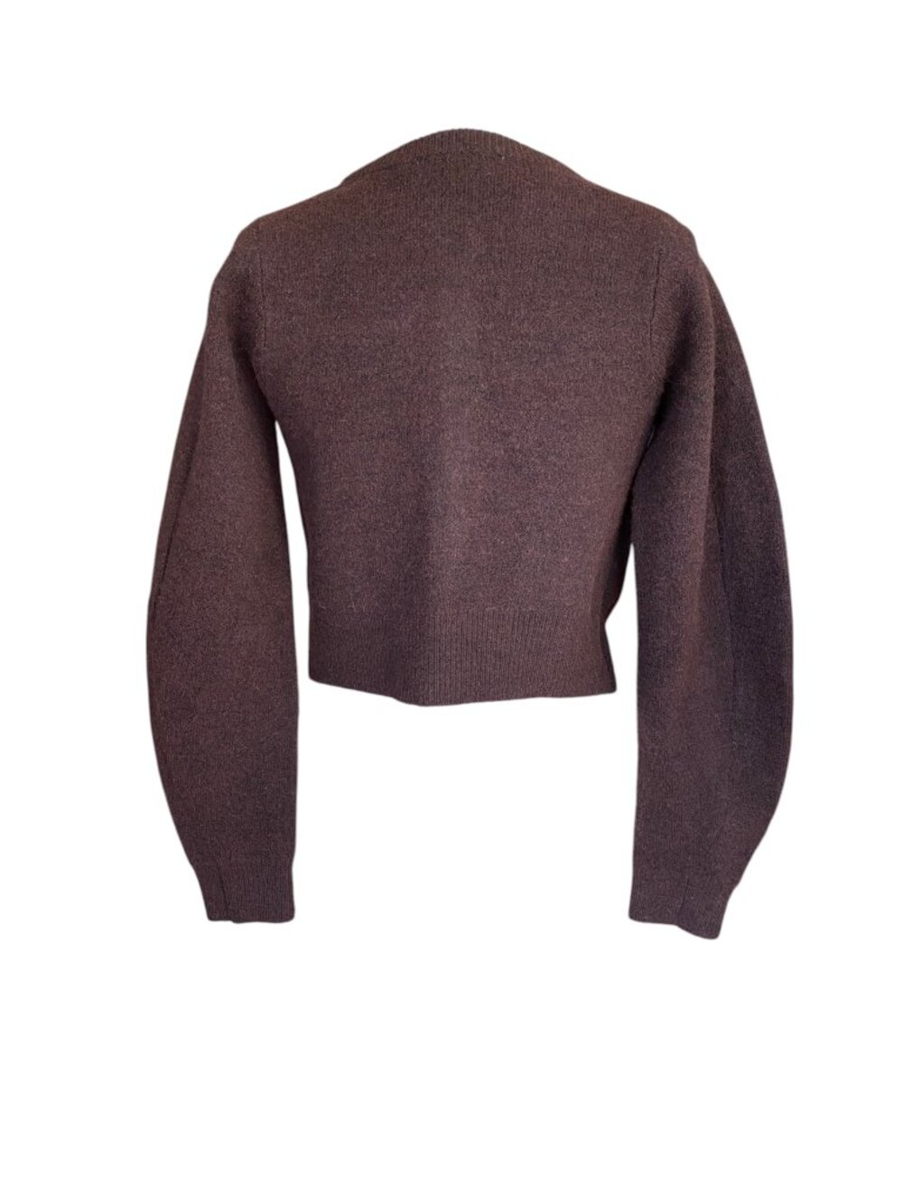 Zara Chocolate Brown Cropped Cardigan Sweater Floral Buttons Wool Academia-S - Picture 5 of 8